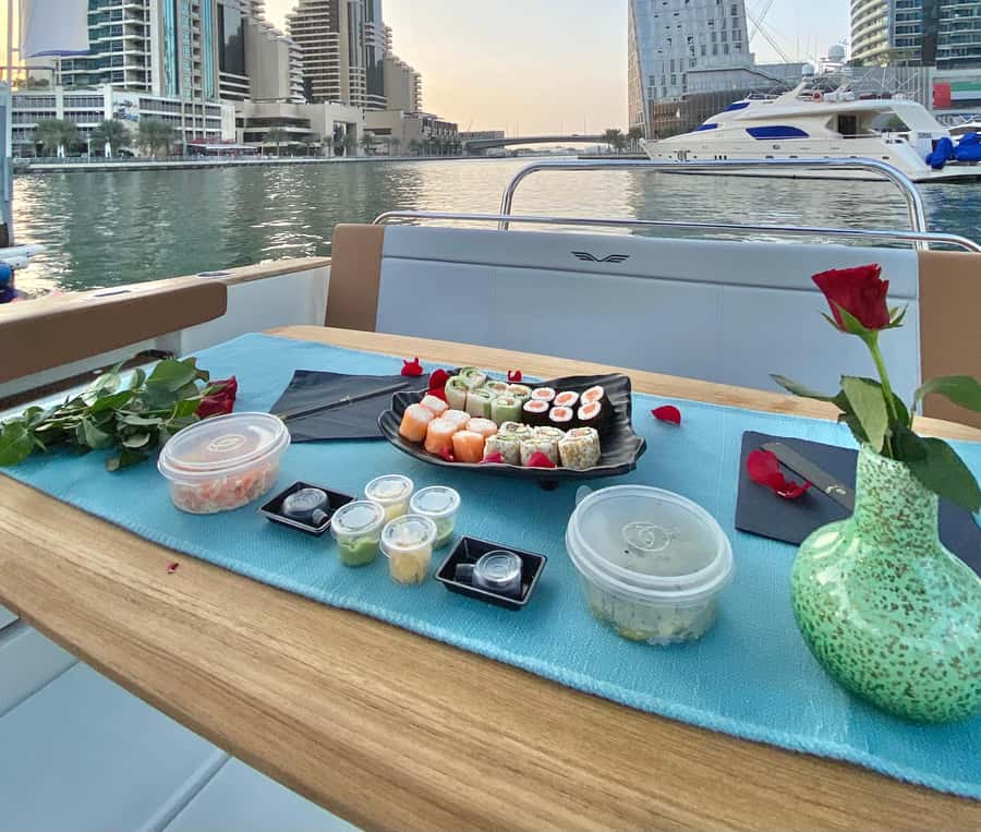 2-Hrs Private Romantic Sunset Cruise with Sushi and Drinks - The cruise route: Dubai Marina Canal, JBR, and Palm Lagoon