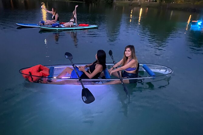 Date Night LED Glow Clear Kayak or Paddleboard & Champagne - Clear Kayaks, LED Glow Colors, and Champagne on a Spring-Fed Lake