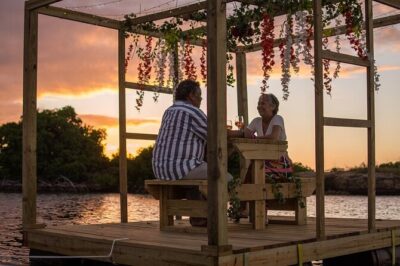Romantic Floating Picnic Experience - The meal setup: wine, appetizer, three proteins, and dessert